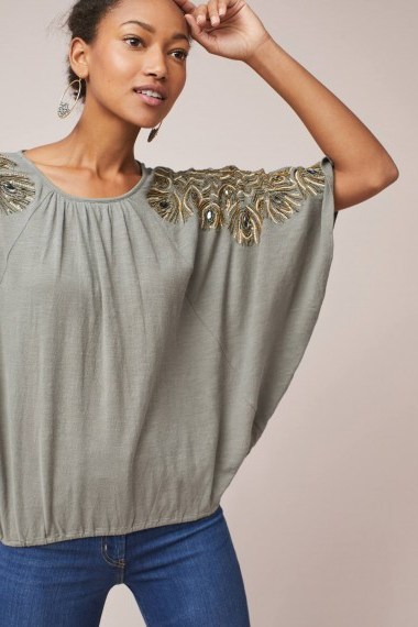 Vanessa Virginia Feather-Cloaked Top | grey embellished batwing tops - flipped