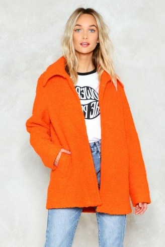 NASTY GAL Feel Your Touch Jacket – oversized orange boucle jackets - flipped