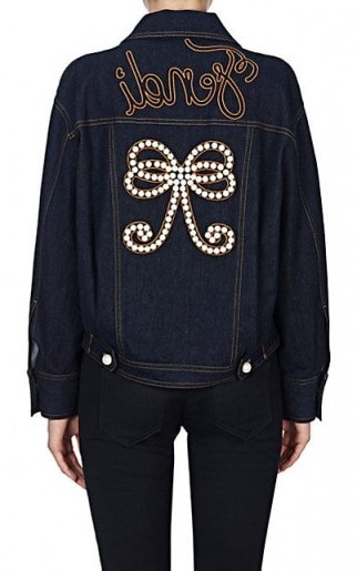 FENDI Pearl Bow Denim Trucker Jacket | embellished jackets - flipped