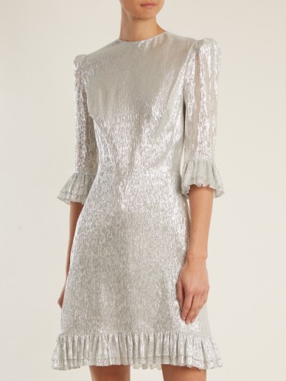 THE VAMPIRE’S WIFE Festival ruffle-trimmed silk-blend lamé dress ~ metallic silver dresses