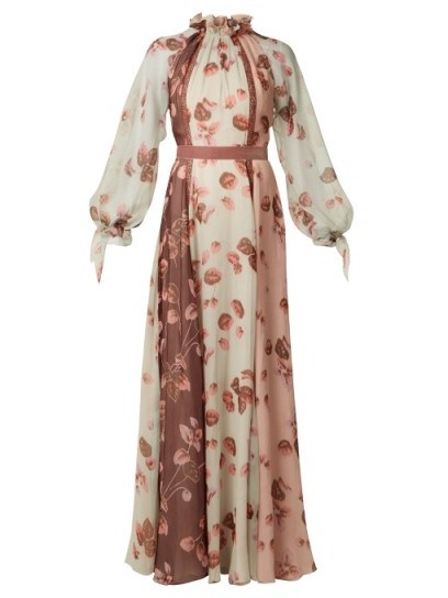 LUISA BECCARIA Floral-print ruffled-neck panelled silk gown ~ romantic event gowns - flipped