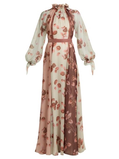 LUISA BECCARIA Floral-print ruffled-neck panelled silk gown ~ romantic event gowns