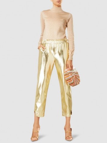 ‎FRAME‎ Metallic Faux Leather Cropped Trousers ~ gold crop leg pants - flipped