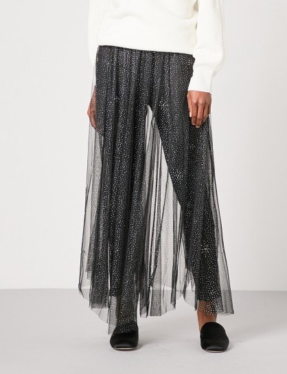 FREE PEOPLE Bright Star glittery tulle skirt – sheer black maxi skirts - flipped