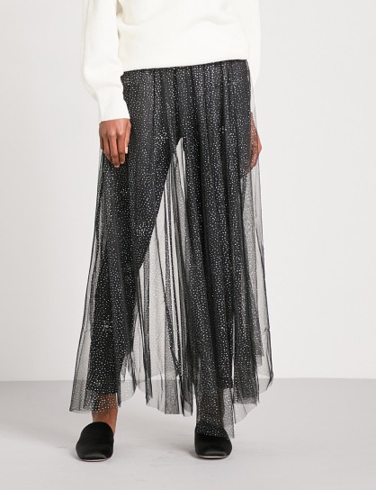 FREE PEOPLE Bright Star glittery tulle skirt – sheer black maxi skirts