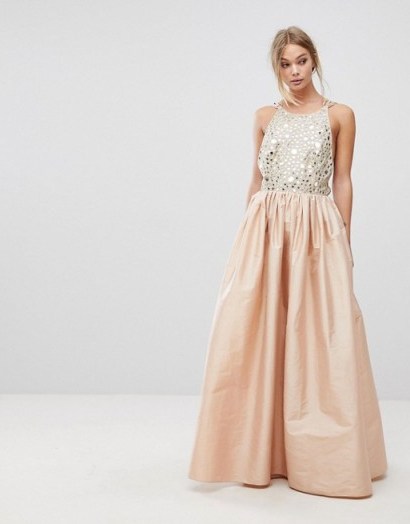 French Connection Embellished Maxi Dress ~ long luxe evening dresses ~ pale pink occasion wear - flipped