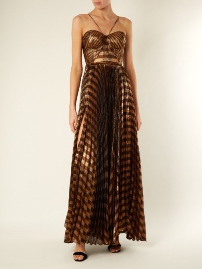 MARIA LUCIA HOHAN Gaia striped pleated lamé gown ~ metallic bronze gowns - flipped