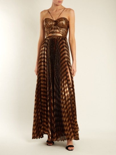 MARIA LUCIA HOHAN Gaia striped pleated lamé gown ~ metallic bronze gowns