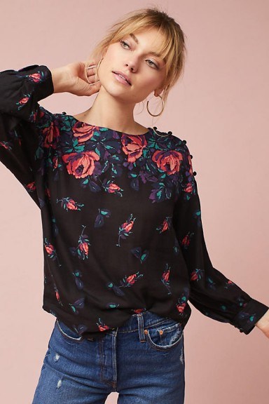 MAEVE Gardenia Boat Neck Top | black floral tops - flipped