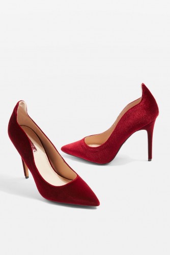 TOPSHOP Pointed Velvet Heels – red party shoes