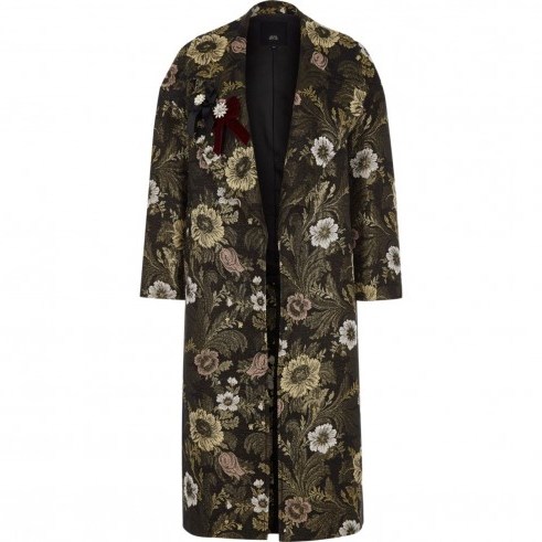 River Island Gold floral jacquard brooch embellished coat ~ luxe style - flipped