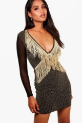 boohoo Grace Tassel Detail Metallc Bodycon Dress – glamorous party dresses
