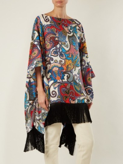 ETRO Graphic paisley-print fringe-trimmed silk top ~ colourful fringed tops - flipped