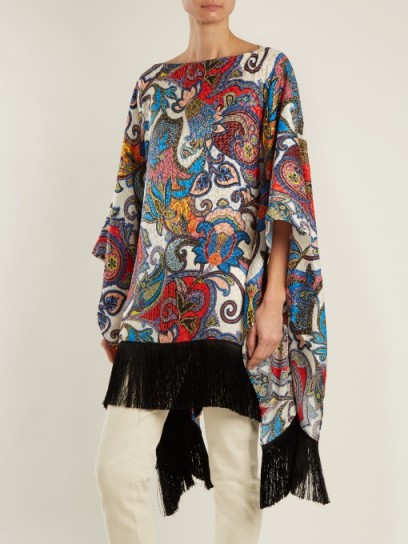 ETRO Graphic paisley-print fringe-trimmed silk top ~ colourful fringed tops
