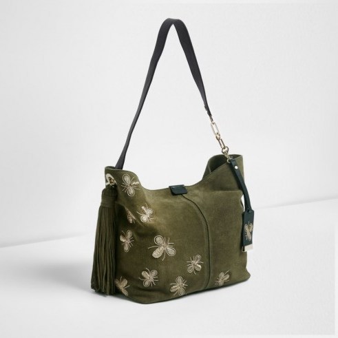 River Island Green suede bug jewel underarm slouch bag | slouchy shoulder bags - flipped