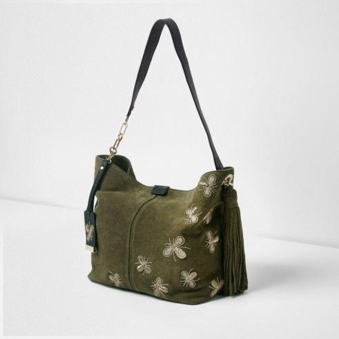 River Island Green suede bug jewel underarm slouch bag | slouchy shoulder bags