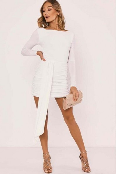 IN THE STYLE HAILEY WHITE SLINKY DRAPE FRONT BACKLESS MINI DRESS ~ open back party dresses - flipped