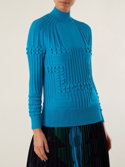 MARY KATRANTZOU Hardy high-neck panelled ribbed-knit sweater ~ textured sweaters ~ sky-blue ribbed jumpers - flipped