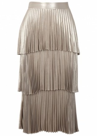 A.L.C. Harley pleated tiered lamé midi skirt ~ luxe gold midi skirts - flipped