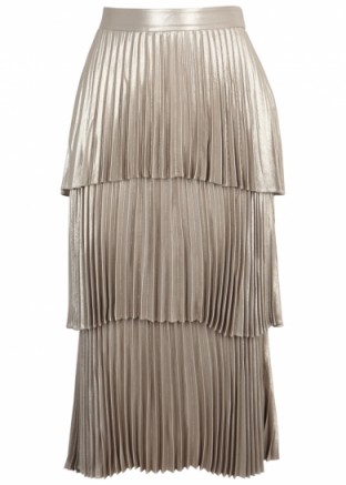 A.L.C. Harley pleated tiered lamé midi skirt ~ luxe gold midi skirts