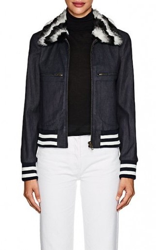 HARVEY FAIRCLOTH Faux-Fur-Trimmed Denim Bomber Jacket | casual luxe jackets - flipped