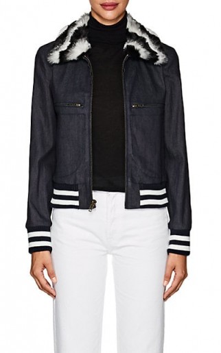 HARVEY FAIRCLOTH Faux-Fur-Trimmed Denim Bomber Jacket | casual luxe jackets