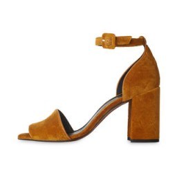 WHISTLES Hedda Velvet Block Heel Sandal / mustard-yellow chunky heeled sandals - flipped