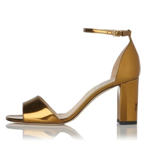 L.K. Bennett HELENA GOLD FORMAL SANDALS ~ metallic party shoes ~ evening block heels - flipped