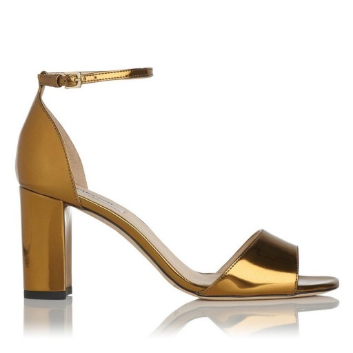L.K. Bennett HELENA GOLD FORMAL SANDALS ~ metallic party shoes ~ evening block heels