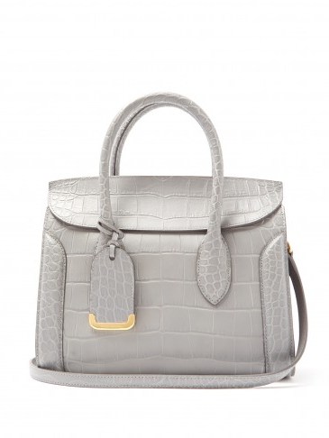 ALEXANDER MCQUEEN Heroine crocodile-effect grey leather tote | designer handbags - flipped