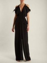 ROLAND MOURET Hessle open-shoulder silk-crepe gown ~ chic cold shoulder gowns ~ long black evening dresses