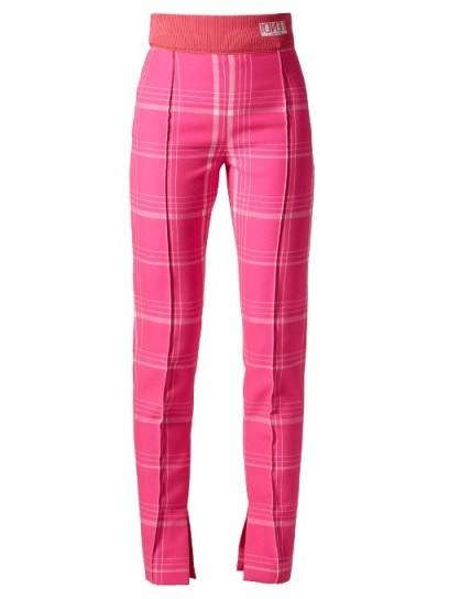 FENDI High-rise hot-pink checked wool trousers - flipped