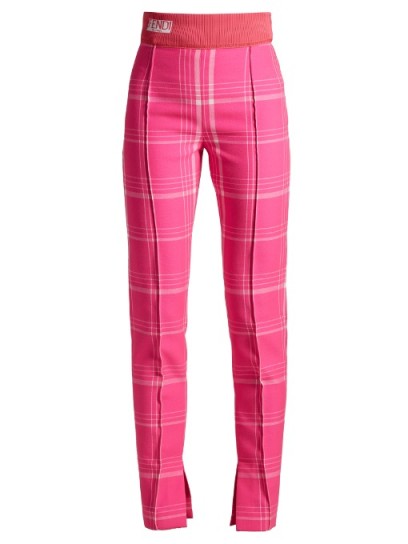 FENDI High-rise hot-pink checked wool trousers