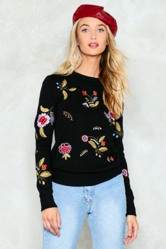 NASTY GAL Highs and Rose Embroidered Sweater / floral sweaters / crew neck jumpers - flipped