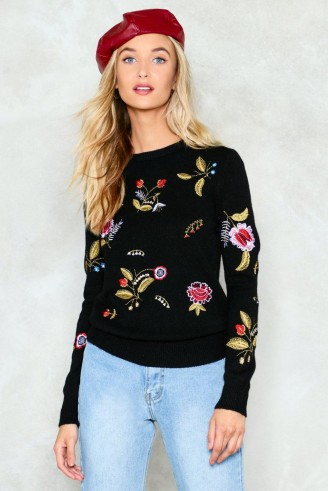 NASTY GAL Highs and Rose Embroidered Sweater / floral sweaters / crew neck jumpers