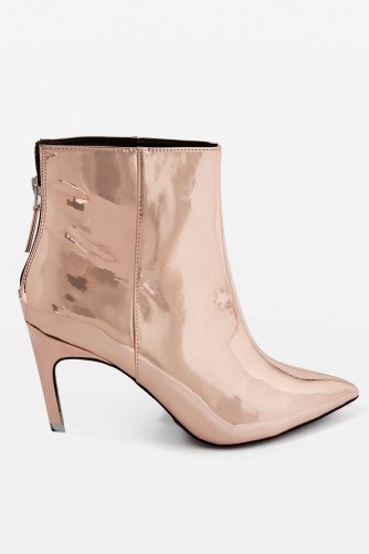 Topshop HOOPLA Ankle Boots ~ shiny rose gold booties - flipped