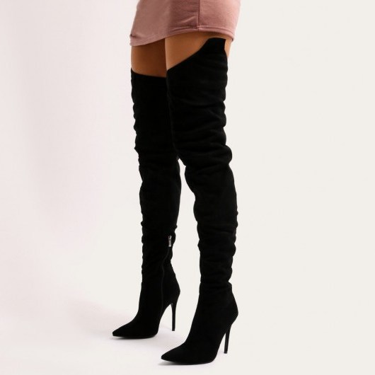 PUBLIC DESIRE HOUDINI EXTREME THIGH HIGH BOOTS IN BLACK FAUX SUEDE - flipped