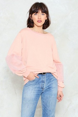 Nasty Gal How Low Can You Faux Fur Sweater – pink fluffy sleeved sweaters - flipped