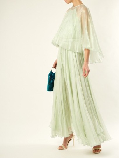 MARIA LUCIA HOHAN Irini detachable-cape mousseline gown ~ pale green gowns - flipped