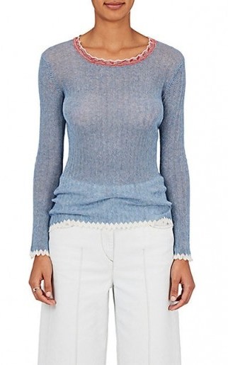 ISABEL MARANT ÉTOILE Aggy Cotton Sweater | blue rib knit fitted sweaters - flipped