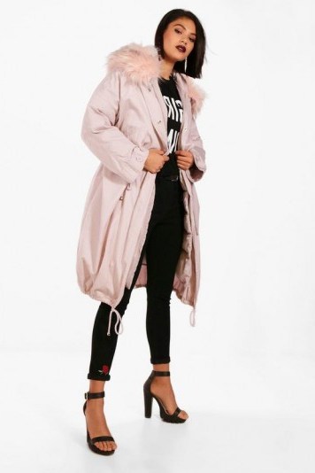 boohoo Ivy Parka With Faux Fur Trim & Detachable Lining ~ pink parkas - flipped