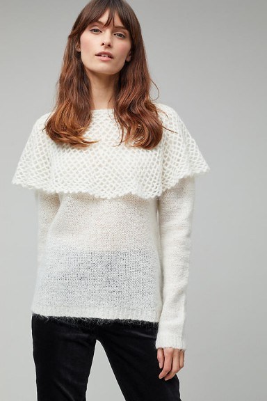 Intropia Jamil Bib Collar Sweater | ivory cape style sweaters | fine knit jumpers | feminine knitwear - flipped