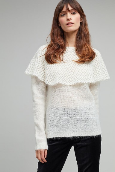 Intropia Jamil Bib Collar Sweater | ivory cape style sweaters | fine knit jumpers | feminine knitwear