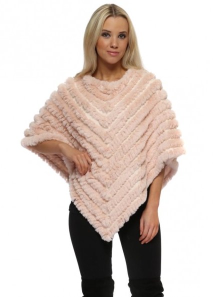 JAYLEY Luxury Knitted Pink Faux Fur Poncho ~ luxe style ponchos - flipped