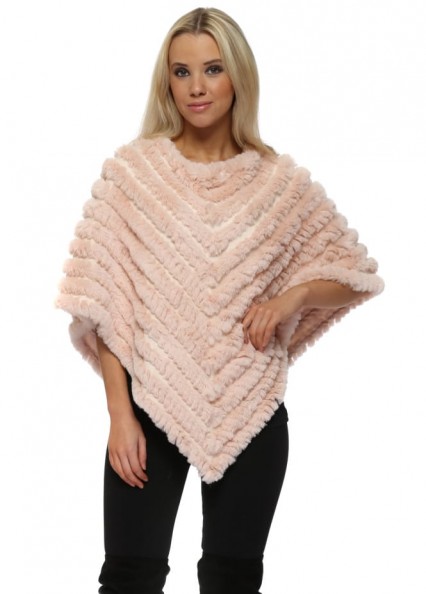 JAYLEY Luxury Knitted Pink Faux Fur Poncho ~ luxe style ponchos