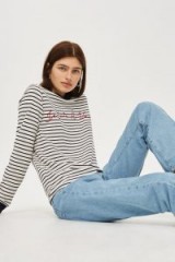 TOPSHOP ‘Je Suis A Vous’ T-Shirt – French slogan t-shirts – striped tops