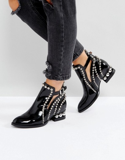 Jeffrey Campbell Rylance Black Studded Detail Ankle Boots | embellished flats