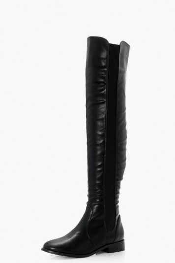boohoo Jemima Stretch Panel Flat Over the Knee Boots - flipped