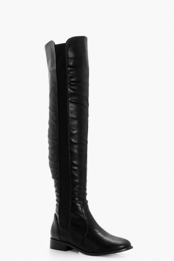 boohoo Jemima Stretch Panel Flat Over the Knee Boots