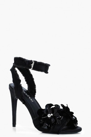 boohoo Jessica Embellished Satin 2 Part Heels – floral party shoes – strappy high heel sandals